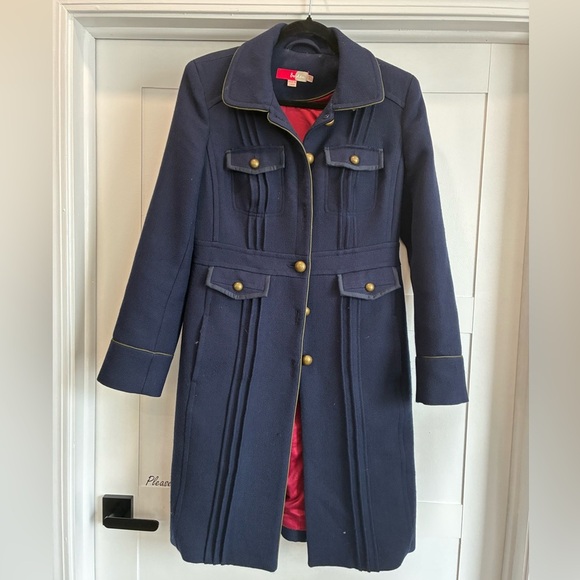 Boden navy long officers trench pea coat jacket size 6 - Picture 1 of 4